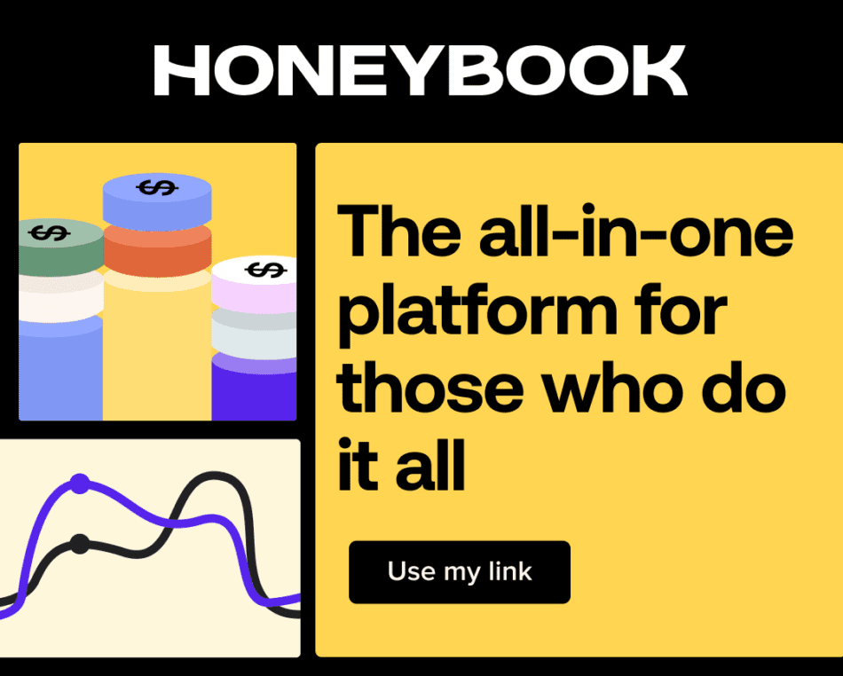 honeybook platform logo to save 30% on a subscription